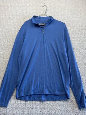 Smartwool Shirt Men M/L Blue Base Layer Thermal Merino 1/4 Zip Hiking Stretch